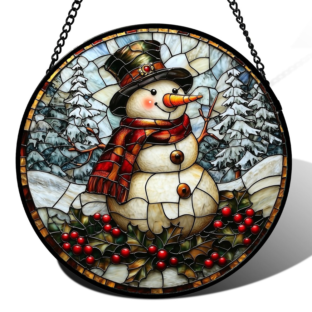 Stained Glass Snowman Suncatcher – Winter Decor for Home & Garden Gifts
