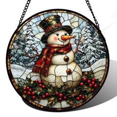 Stained Glass Snowman Suncatcher – Winter Decor for Home & Garden Gifts