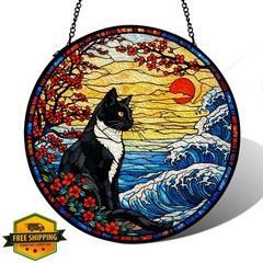 365RUSTIC Stained Glass Sun Catcher Black Cat