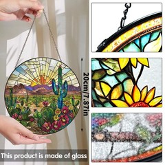 Cactus Stained Glass Suncatcher for Indoor Window or Doorway Decoration 7.8″