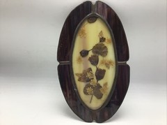Suncatcher Slag Glass Dried Pressed Flowers Oval Frame Vtg 1970’s Signed Temme