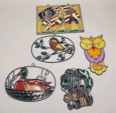(5) Vintage Stained Glass Sun Catchers Mixed Theme Birds Ducks Owls America