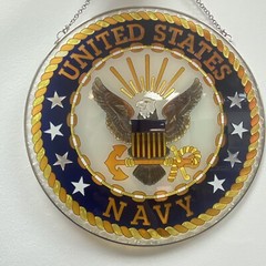 UNITED STATES NAVY Hand Painted Glass Suncatcher Large Rare 11” New