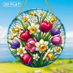 Spring Flower Bouquet Acrylic Suncatcher Tulip Daffodil Window Decoration Gift
