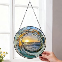 Ocean Wave Beach Coastal Stained Glass Suncatcher