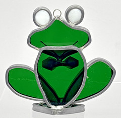 Vintage Tiffany Stained Glass Green Frog Metal Suncatcher 3-1/2″ x 3-1/2″