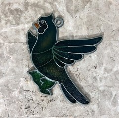 Vintage Stained Glass and Metal Bird Suncatchers RED GREEN WHITE Nature