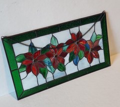 Antique Stained Glass Window Wall Hanging Suncatcher Leaded 18″ X 10″