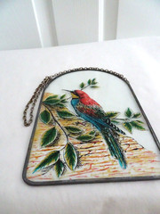 8″ Arch Shaped Sun-Catcher-Bird on Branch Themed-Sturdy Chain-Artist Unknown