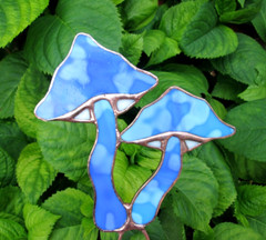 Stained Glass Mushroom Stake (Robin’s Egg Blue) Fun Decor Gift