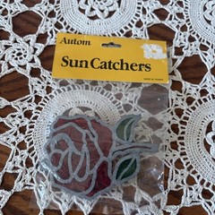 Autom Sun Catcher Stained Glass Vintage NOS Red Rose 🌹 Taiwan 80s Window Decor