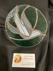 Stained Glass Dove Sun Catcher By Artist Jim Flower Green, Gray Striped 7 1/4”