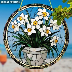 Potted Daffodil Acrylic Suncatcher Flower Lover Window Hanging Ornament Gift