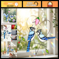 Stained Glass Blue Jay Suncatcher – Handmade Window Ornament for Bird Lovers, Gi