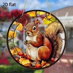 Wild Squirrel Fall Maple Berry Round Acrylic Suncatcher Front Porch Window Decor