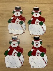 Lot of 4 Vintage Plastic Snowman Christmas Window Ornaments Sun Catchers