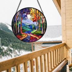 Abstract Stained Glass Suncatcher: Eye-Catching Forest Scene for Home Decoration