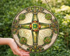 St Brigid’s Cross Stained Glass Suncatcher Irish Celtic Window Decor Gift