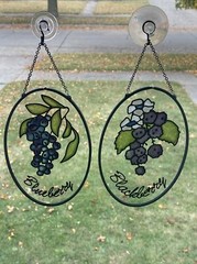 Hand Painted Stained Glass Blueberry, Blackberry Sun Catcher Lot Of 2 ( 6”x 4” )