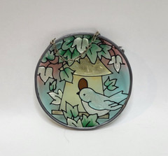 Suncatcher Joan Baker Designs Bird Birdhouse Outdoor Scene Hand Painted 3.5″