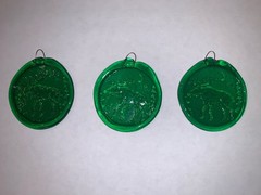 SET OF 3 Vtg Forest Green Moose Crescent Moon Sun Catcher Art Glass Pressed NEW