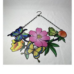 Butterfly & Flower Multicolor metal Suncatcher Hanging Decor, 13″ x 16”