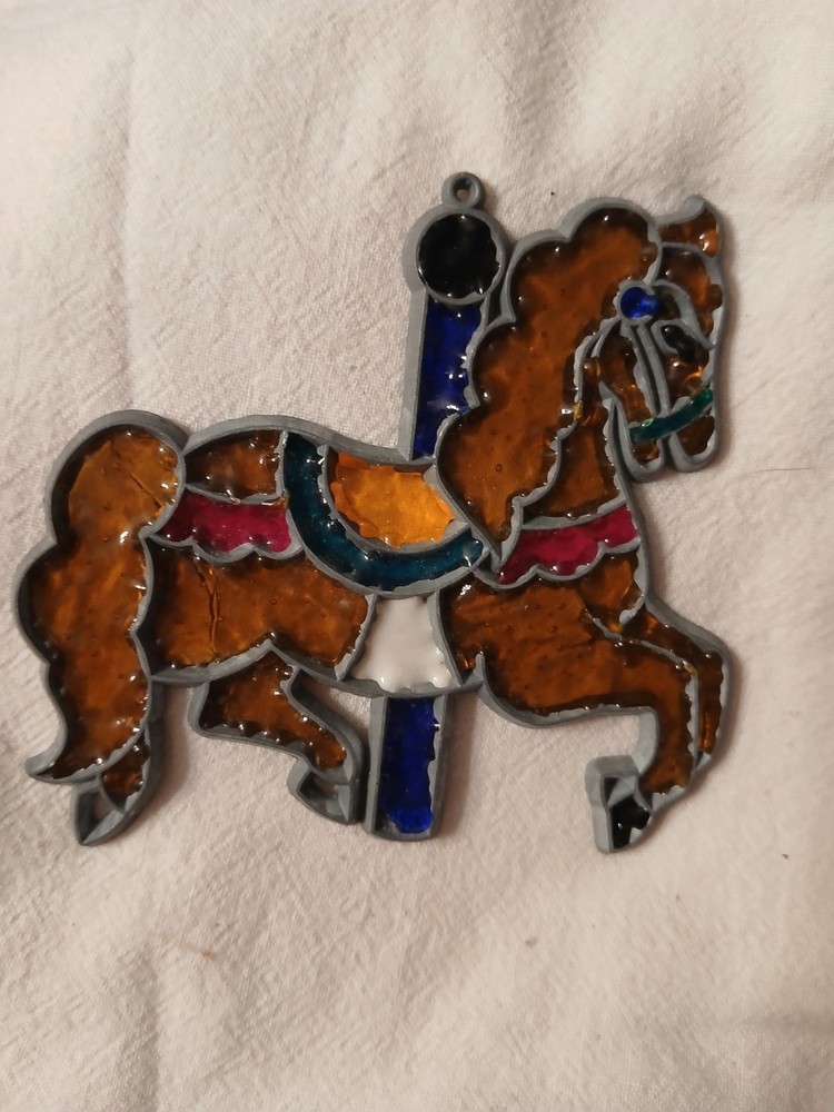 Vintage Carousel Horse Suncatcher Ornament 4″ Long X 3.75″ Tall