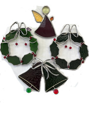 4 Handmade MINERVA RUSSELL Original Stained Glass Sun Catcher -Christmas decorat