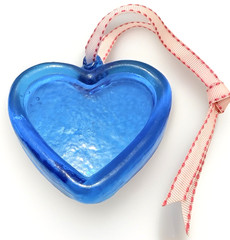 Vintage Blue Suncatcher Medallion Pressed Art Glass Hearts 3.5 ” Home Decor Gift