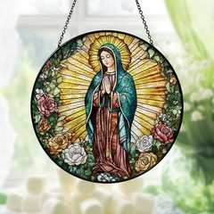 Virgin Mary Stained Glass Suncatcher Panel – Catholic Art Window Hanging