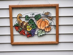 Autumn Harvest Suncatcher Halloween Thanksgiving Framed Pumpkin Stained Glass