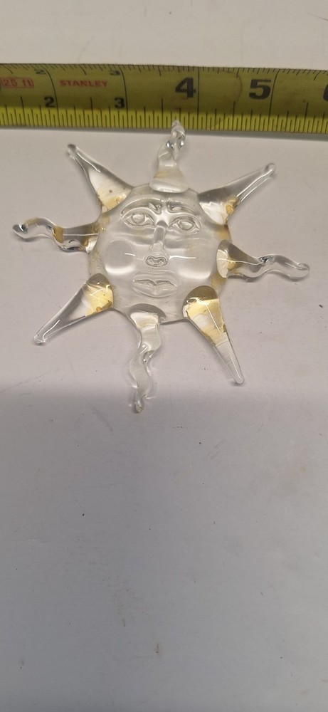 Clear Glass Sun Face Suncatcher Paper Weight Glossy Finish for Any Room