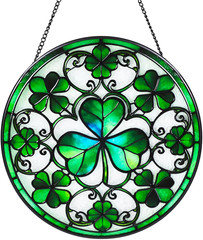 Ireland Green Lucky Clover Stained Glass Window Hanging Suncatcher with Chain –