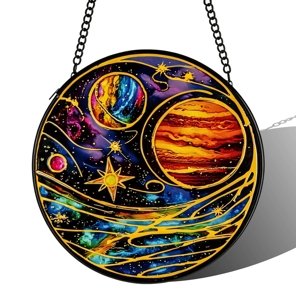 “Planet Stained Glass Suncatcher for Window Decor 6.3 Inch Gardening Gift”