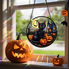8 Inch Round Halloween Sun Catcher with Chain for Window Hanging Decoration