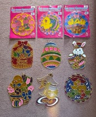 VTG Lot Of 9 Hanging Easter Plastic Suncatchers Decor Bunny Rabbit Ducks 90s