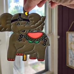 Suncatcher BABY ELEPHANT Ornament Stained Glass Acrylic Metal Set Of 2