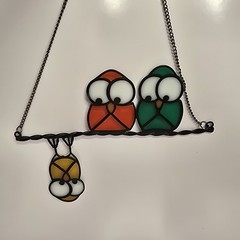 Charming Double-Sided Owl Suncatcher 7.5″x5.5″ with adhesive hook hanger
