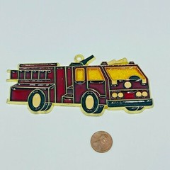 Vintage Fire Truck Sun Catcher Suncatcher Window Firefighter Measures 5.5″