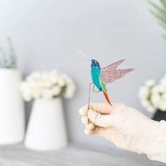Stained Glass Hummingbird Decor Pot Decoration Father’s Day Gift for Bird Lovers