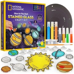 Stained Glass Solar System Art Kit – Glow in the Dark Planet Suncatchers, Kids C
