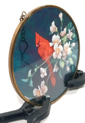4 5/8″ Circular Hanging Stained Glass Cardinal Flowers Window Sun Catcher