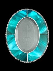 Methodist Cross Flame Stained Glass Oval Hanging Suncatcher Leaded Panels 6×7”