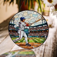 Baseball Player Stained Glass Suncatcher Sports Fan Gift Window Decor