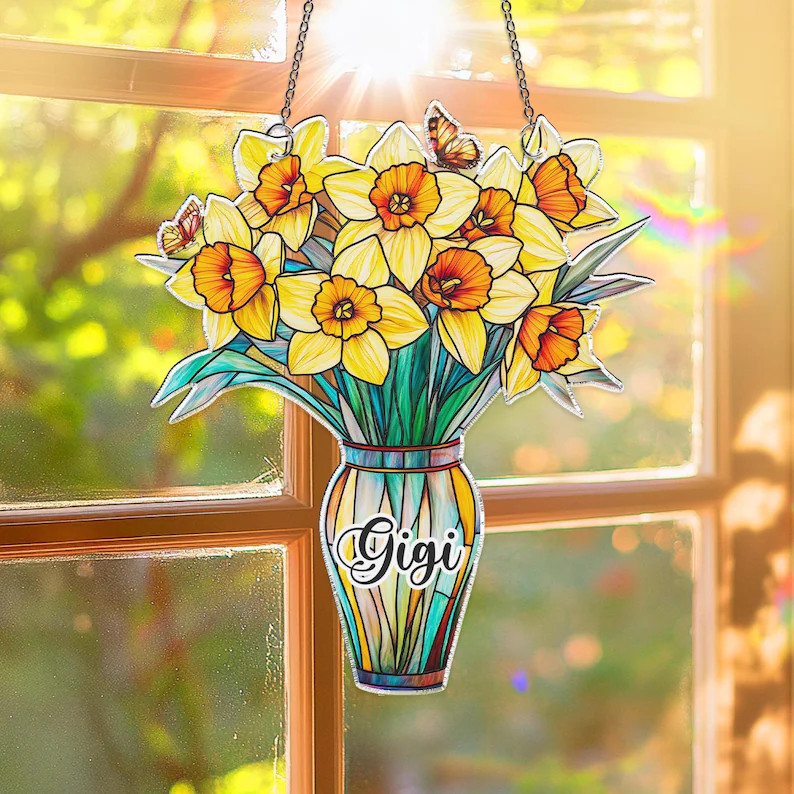 Custom Daffodil Suncatcher Acrylic Window Decor Flower Art Gift