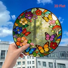 Wildflower Butterfly Mushroom Round Acrylic Suncatcher Window Hanging Ornament