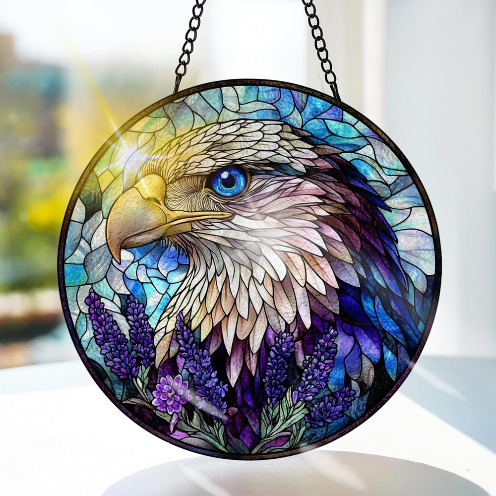 Stained Glass Eagle Suncatcher Handmade Window Decor for Any Occasion 7.8 in