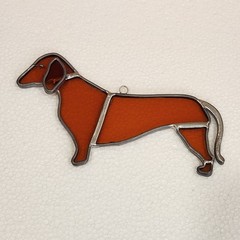 Stained Glass Dachshund Weiner Dog Suncatcher Brown Puppy Window Hanging Decor