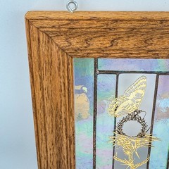 Vintage Iridescent Stained Glass Butterfly Framed Suncatcher Window Art