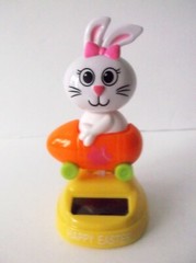 Solar Powered Bobble Head Bunny / On Rocking Orange Egg Car